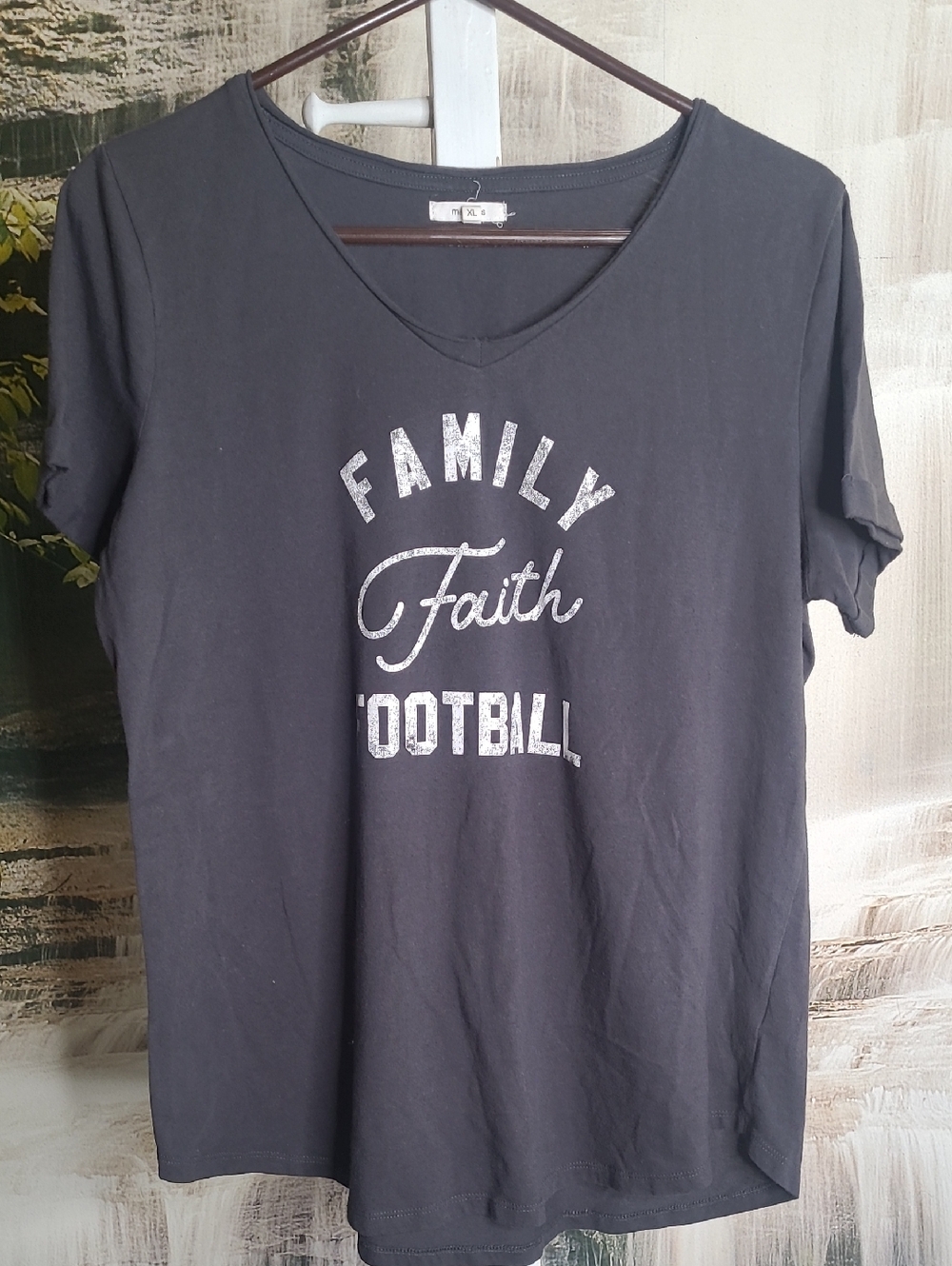 Maurices Womens XL Charcoal V-Neck Graphic Short SleeveTee Family Faith Football